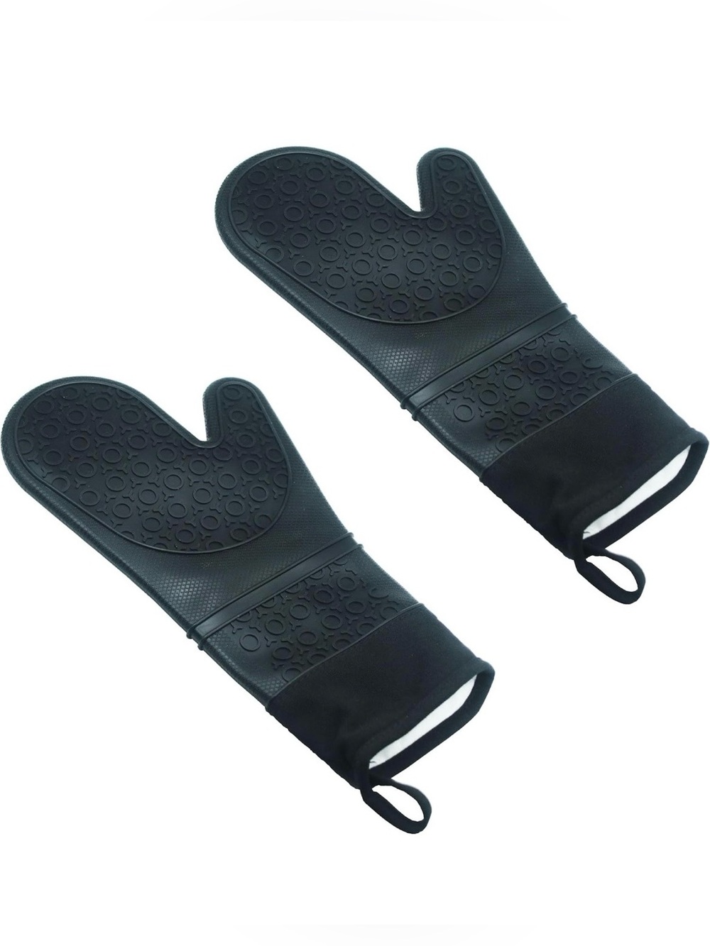 Black Silicone-Lined Oven Mitts - Heat Resistant Kitchen Gloves